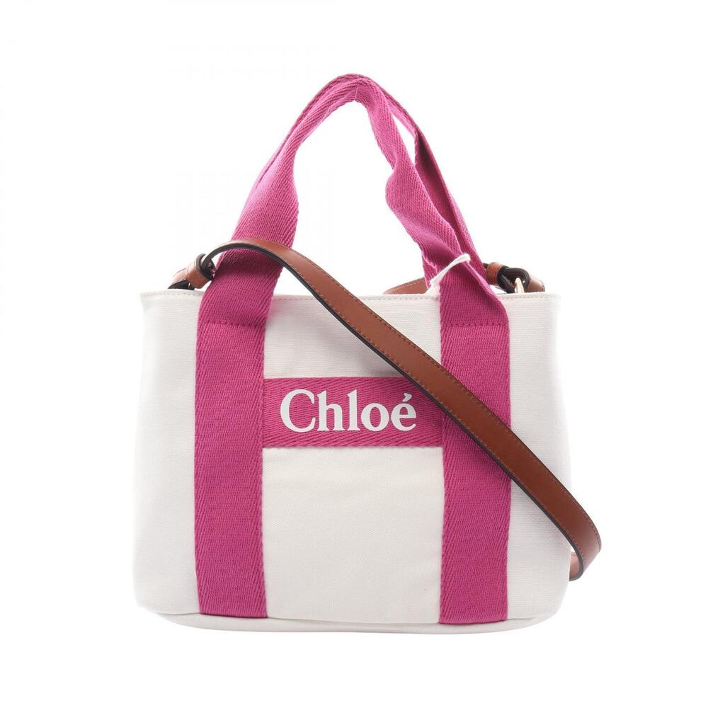 Chloe Handbag Canvas White Pink New